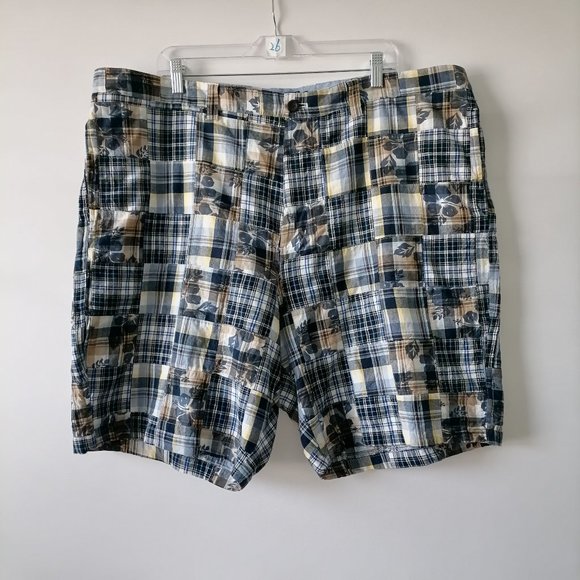 CHAPS Mens Indian Madras Patchwork Blue High Rise Cotton Chino Shorts Size 42 - Picture 1 of 6